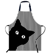 oFloral Black Cat Face Apron front view with adjustable neck strap for comfort.