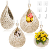 OGOTEZ hanging fruit basket 3-pack showcases a chic boho display for kitchen organization.