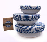OhBerry blue stripes set of 3 reusable fabric bowl covers for eco-friendly kitchen use.