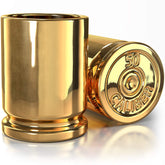 Old Southern Brass 50 Caliber Shot Glasses set of 2 in ceramic with gold finish for celebrations