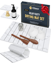 Oleex large 24x16 stone drying mat on counter absorbs moisture quickly.