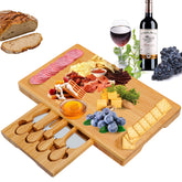 Olebes bamboo cheese board with drawer for easy entertaining