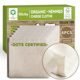 Olicity GOTS-certified cheese cloth in 6-pack for daily straining and cooking.