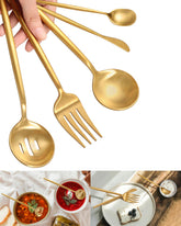 Ollex large serving fork in matte gold for elegant buffets