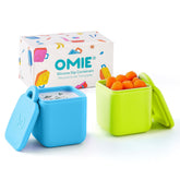 OmieBox dip container blue-lime front view showing leakproof 4 oz silicone.