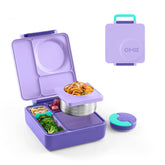OmieBox Kids Bento in Purple Plum, closed, keeps meals organized for school.