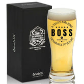 Onebttl Boss Day beer glass 15oz with bold black design for boss gifts
