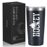 Onebttl ice hockey tumbler with lid keeps drinks secure while on the ice.