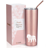 Onebttl rose gold 20 oz tumbler, front view, ideal Bulldog Mom gift for on-the-go hydration.