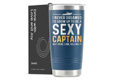 Onebttl Sexy Captain tumbler on a boat, ideal for bold boaters.