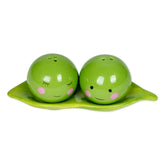 One Hundred 80 Degrees peas in a pod green ceramic salt and pepper shakers for stylish tables.