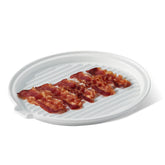 ONEMORE round 11in ceramic bacon tray with elevated rack for healthier, crispy bacon.