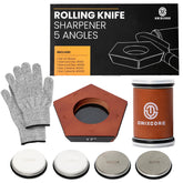 ONIXCORE rolling sharpener on a beech wood base provides stable, precise sharpening at home.