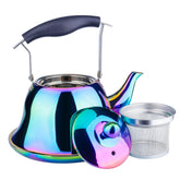 Onlycooker whistling kettle front view with a sleek stainless steel body.