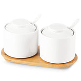 ONTUBE ceramic sugar bowl with lid and spoon set on a tray for organized serving.