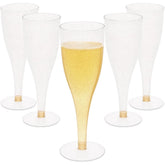 Oojami 30 disposable champagne flutes with crystal-clear bodies for elegant celebrations
