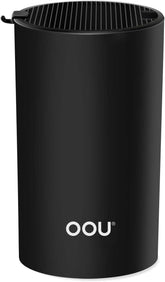 OOU universal knife block round black in front view, space-saving organization.
