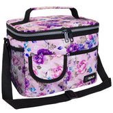 OPUX floral lunch bag outside view in purple for daily work or school, keeps meals fresh