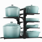 ORDORA 6-tier under-cabinet organizer holds heavy pots and pans securely.