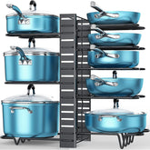 ORDORA pots and pans organizer under cabinet with 8 adjustable tiers for easy access.