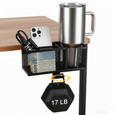 OrgaFocus 4-in-1 metal cup holder attached to a desk, holding drinks securely.