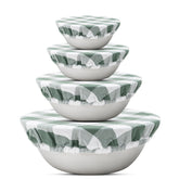 Organic Cotton Mart sage green bowl cover on a 9-inch bowl, protecting fresh produce.