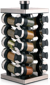 Orii 20-jar spice rack assembly shows a sleek, space-saving kitchen organizer.