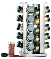 Orii 20-jar spice rack with rotating base for easy access.