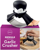 OTOTO Rockula garlic press rocker demonstrates the rocking action for quick garlic mincing