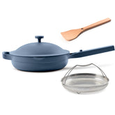 Our Place Always Pan 2.0 in blue salt, versatile all-in-one cooking.
