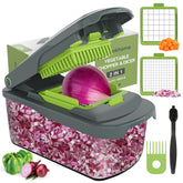 Ourokhome chopper with container shows efficient, uniform dicing for quick prep.