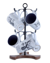Ouseen Mug Tree with wood base providing sturdy display for large mugs
