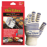 Ove Glove heat-flame-resistant exterior protects hands during cooking.