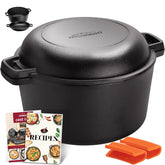 Overmont 2-in-1 Dutch oven with skillet lid for versatile searing and slow cooking.