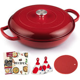 Overmont enamelled Dutch oven with lid, ideal for braising and serving.