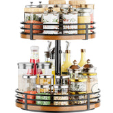 OVICAR two-tier wood lazy susan rotation keeps kitchen spices organized and accessible
