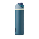 Owala FreeSip 24oz bottle front view shows durable denim stainless steel for daily hydration.