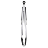 OXO Good Grips 12-inch tongs with nylon heads for safe nonstick cookware use.