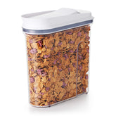 OXO Good Grips Airtight POP Medium Cereal Dispenser lid open for one-handed access
