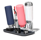 OXO Good Grips aluminum drying rack main view shows four bottles drying neatly