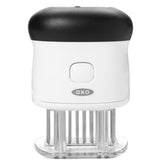 OXO Good Grips meat tenderizer front view highlighting white body for durable use