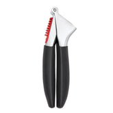 OXO Good Grips garlic press front view with sturdy zinc body for quick garlic prep