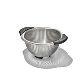 OXO Good Grips colander close-up highlighting elevated handles for secure rinsing