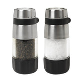 OXO salt grinder top mechanism close-up highlighting easy-to-adjust grind settings.