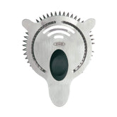 OXO SteeL cocktail strainer with raised lip prevents drips during pouring.