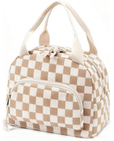 OYLOLA lunch bag front view in beige-brown plaid, stylish daily bag.