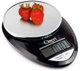 Ozeri Pro digital kitchen scale with chrome platform for precise measurements in grams and ounces.
