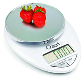 Ozeri Pro Digital Scale chrome platform for precise ingredient weighing in busy kitchens.