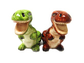 Pacific Giftware dinosaur magnetic salt shakers, front view, easy to grab for everyday seasoning.