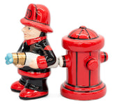 Pacific Giftware fireman shakers with hose focus on counter, magnetic and functional.